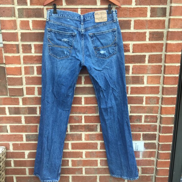 Hollister Jeans Mens Size 32 Button Fly Bootcut Distressed Whiskering Grunge - Picture 2 of 16